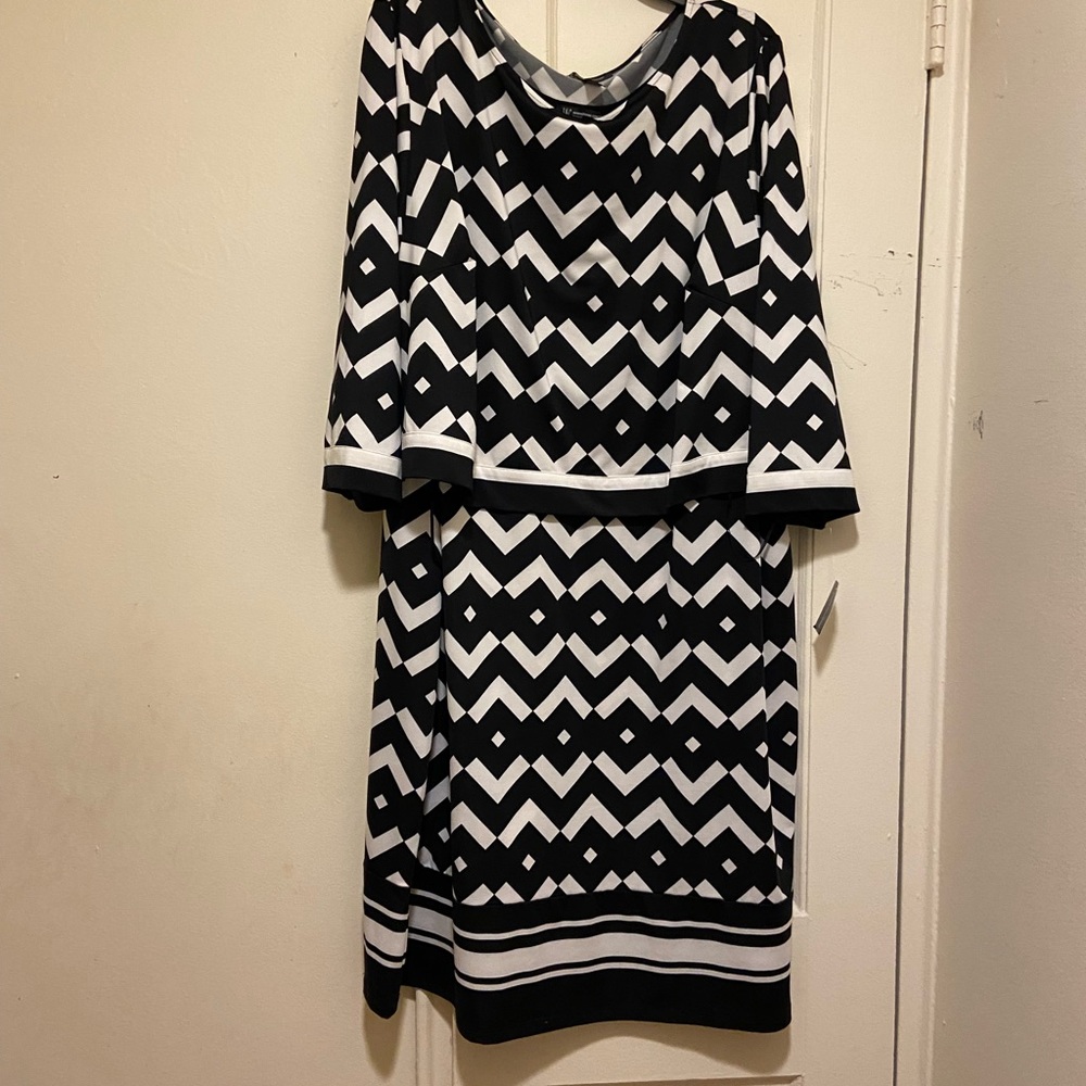 Plus Size Black and White vertical design dress.